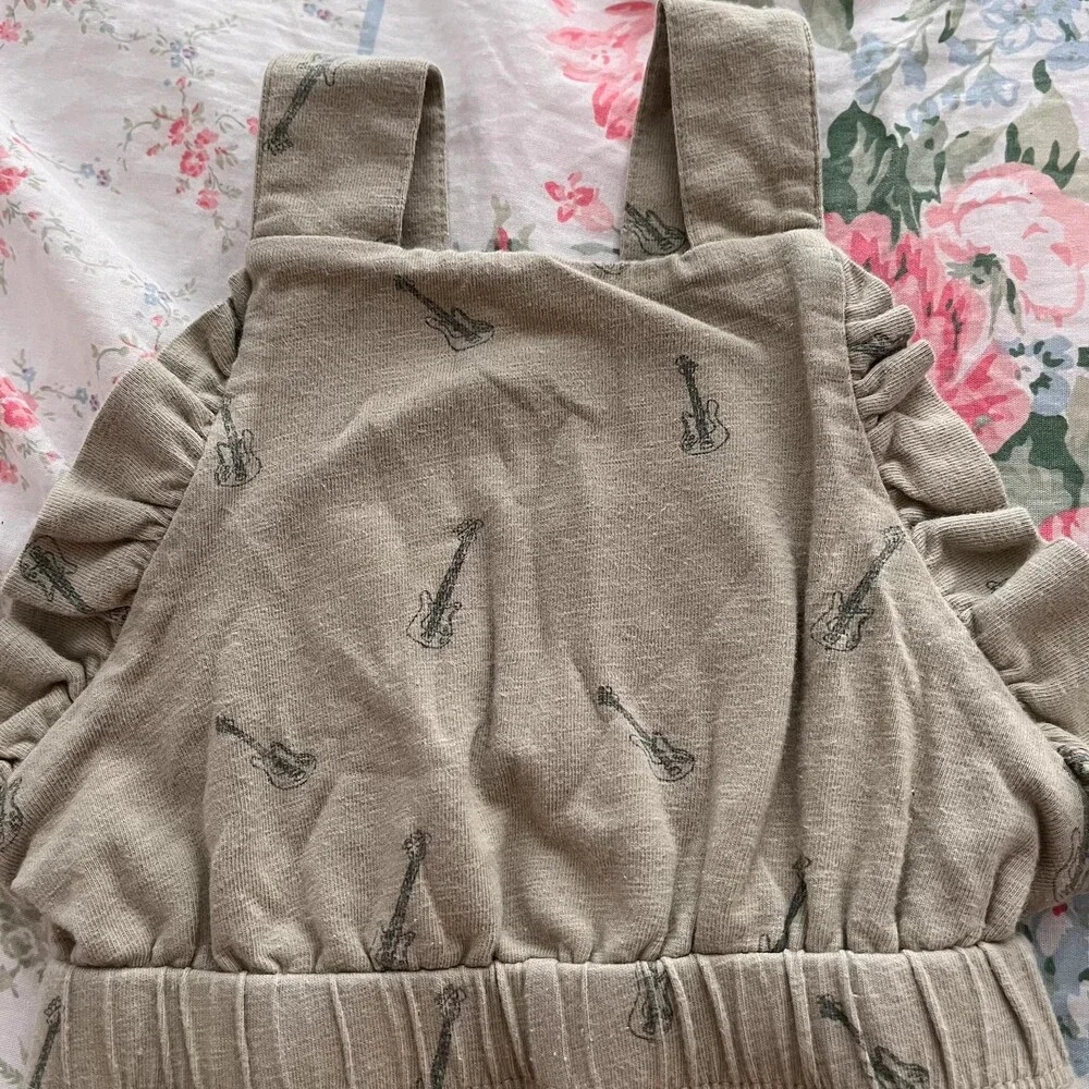 Kate Quinn Little Liam Organic Cotton Guitar Print Overall Romper 12-18M